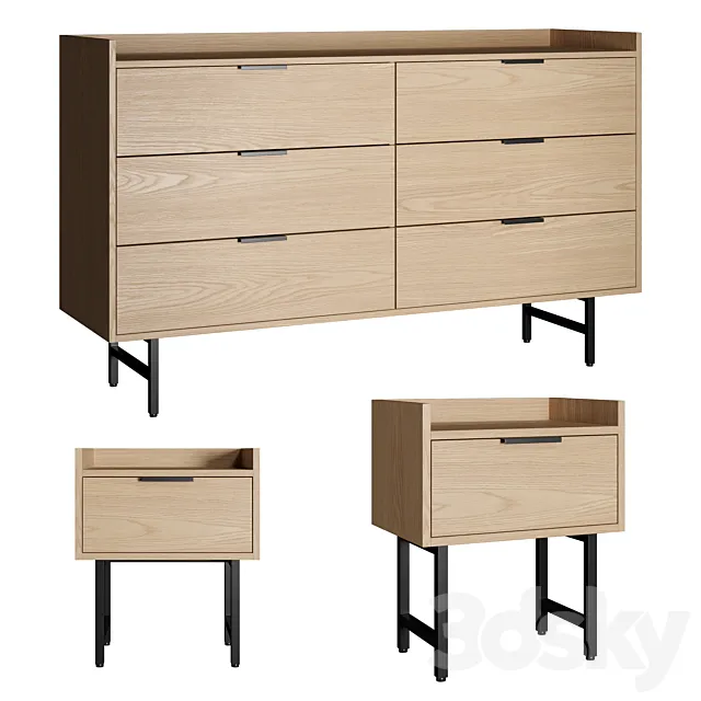 009 La Redoute headboard table and chest of drawers Volga 3DModel