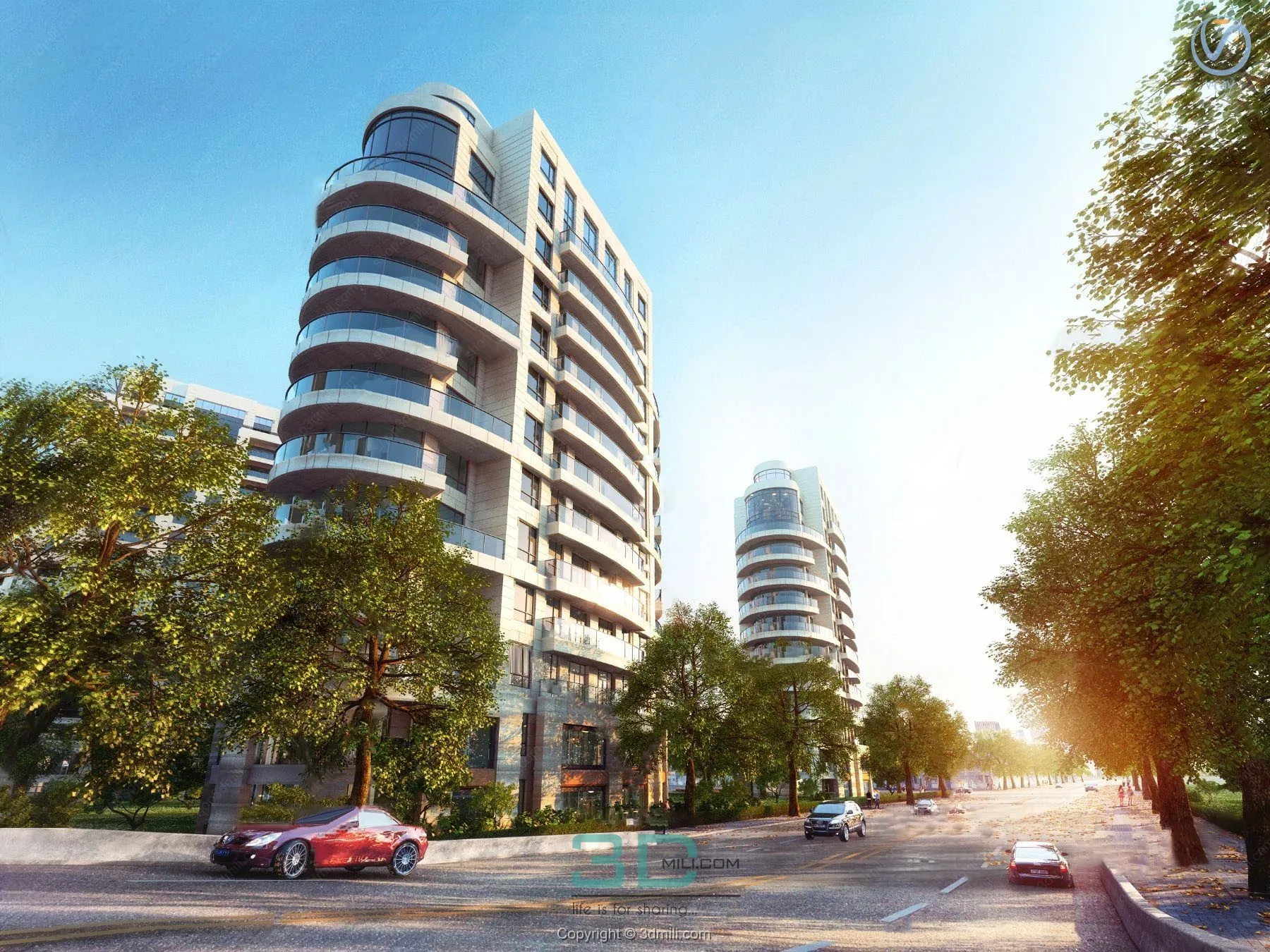 01.Modern high-rise office building exterior 3d model - 11034