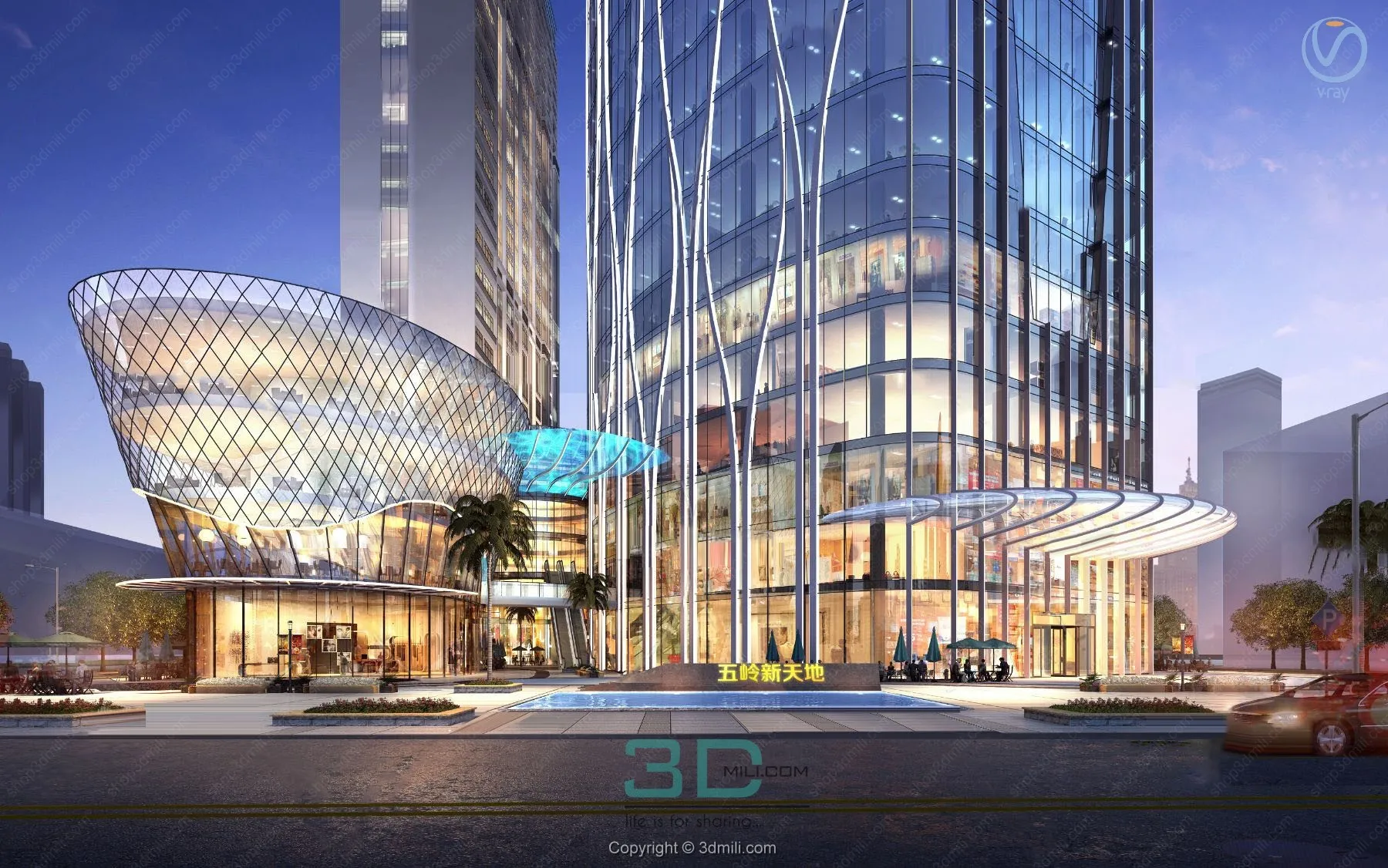 02.Modern shopping mall building exterior 3d model - 11035