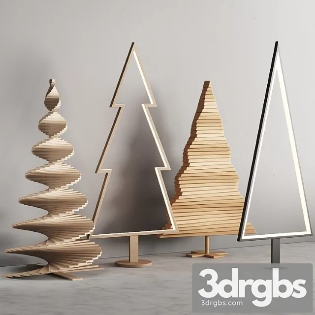 035 Modern Christmas Trees 01 Wood And Light 3D Model Free