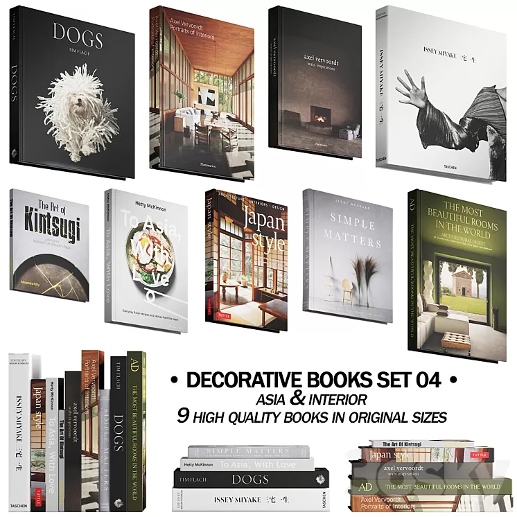 037_Decorative books set 04 Asia & Interior 00 3D Model Free