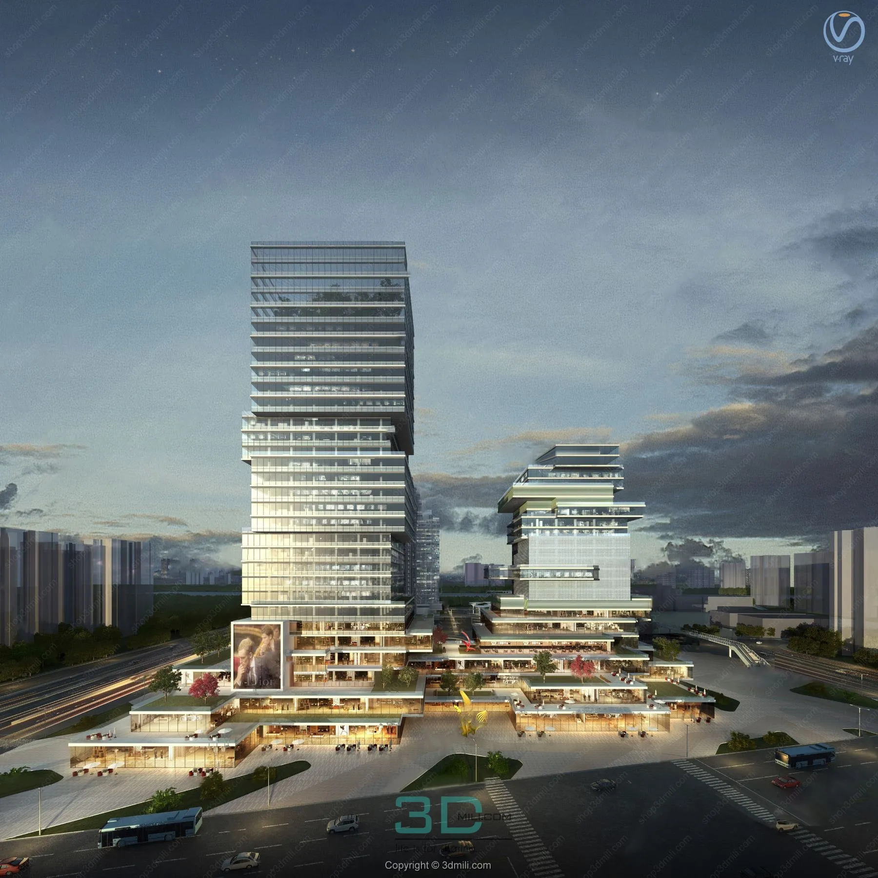 04.Modern commercial office complex building exterior 3d model - 11037