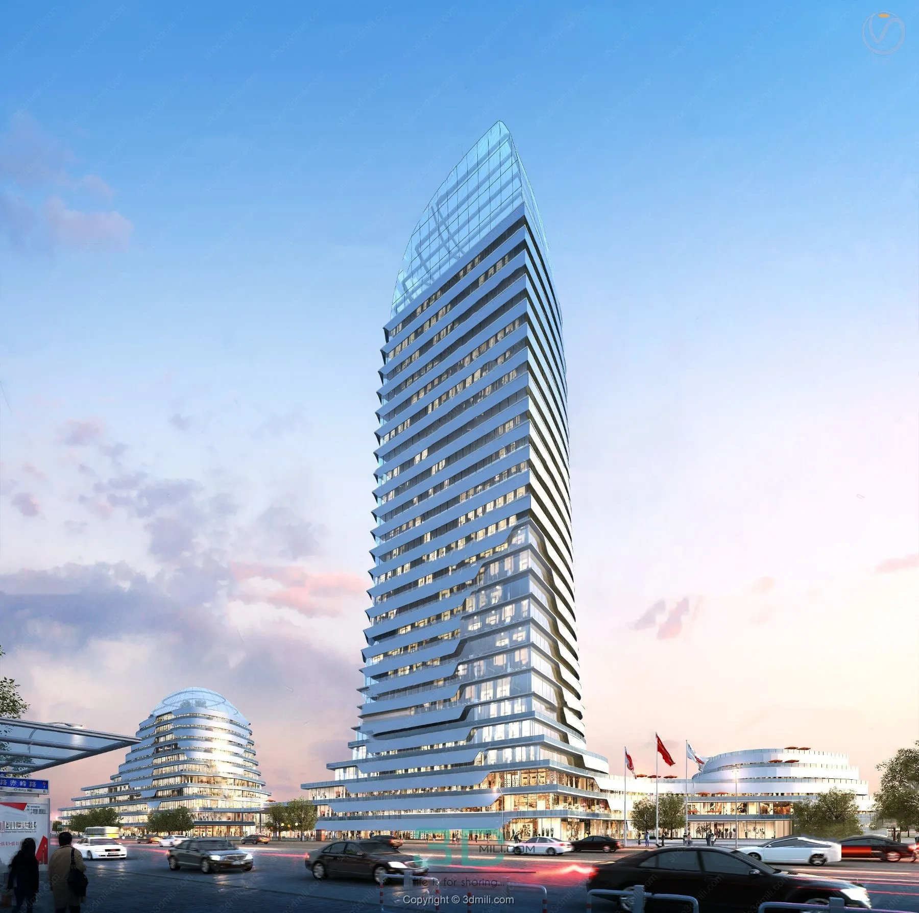 05.Modern high-rise office building exterior 3d model - 11038