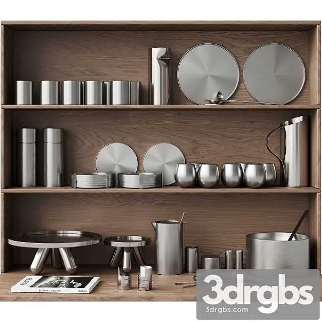 059 Kitchen Secor Set Dishes Aluminum 01 3D Model Free