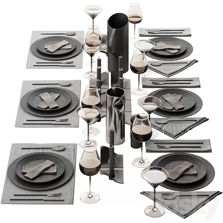 063 Tableware decor set 01 dark matte 00 3D Model