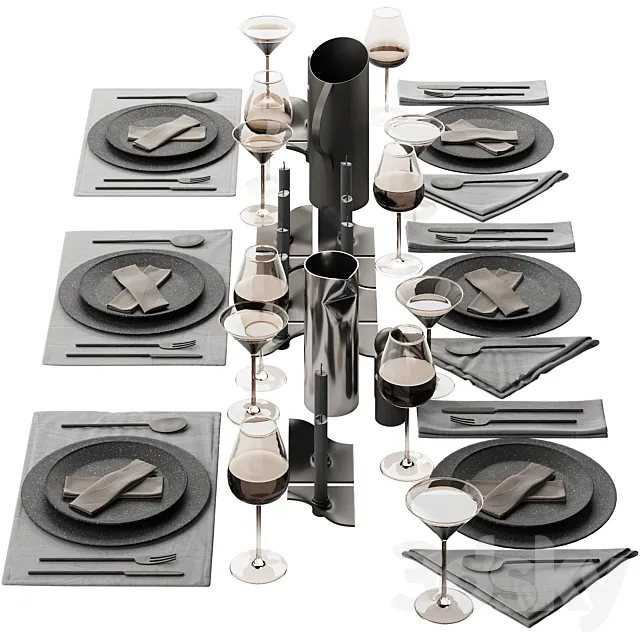 063 Tableware decor set 01 dark matte 00 Free Download