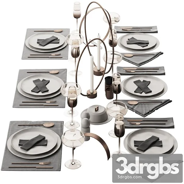 064 Tableware Decor Set 02 Biege and Bronze 00 3D Model Free