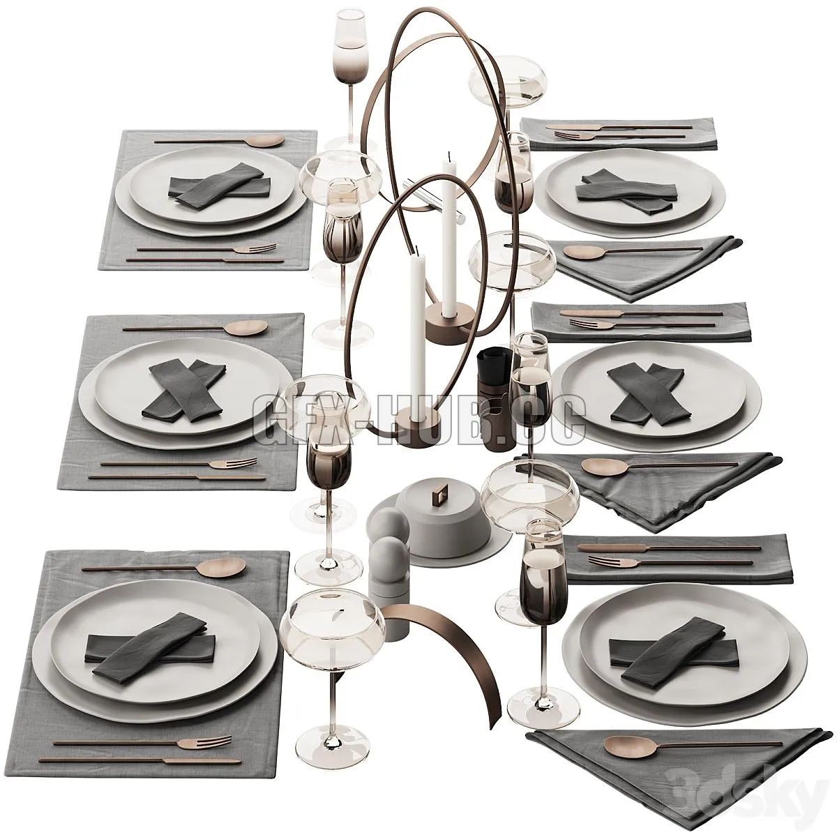064 Tableware decor set 02 biege and bronze Free Download