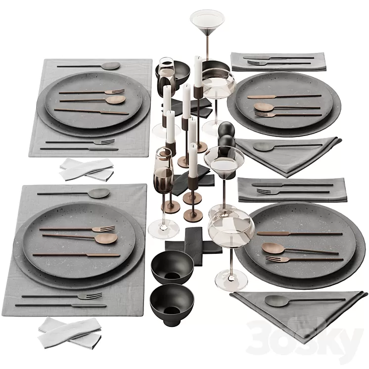 065 Tableware decor set 03 ceramic bronze black 00 3D Model Free