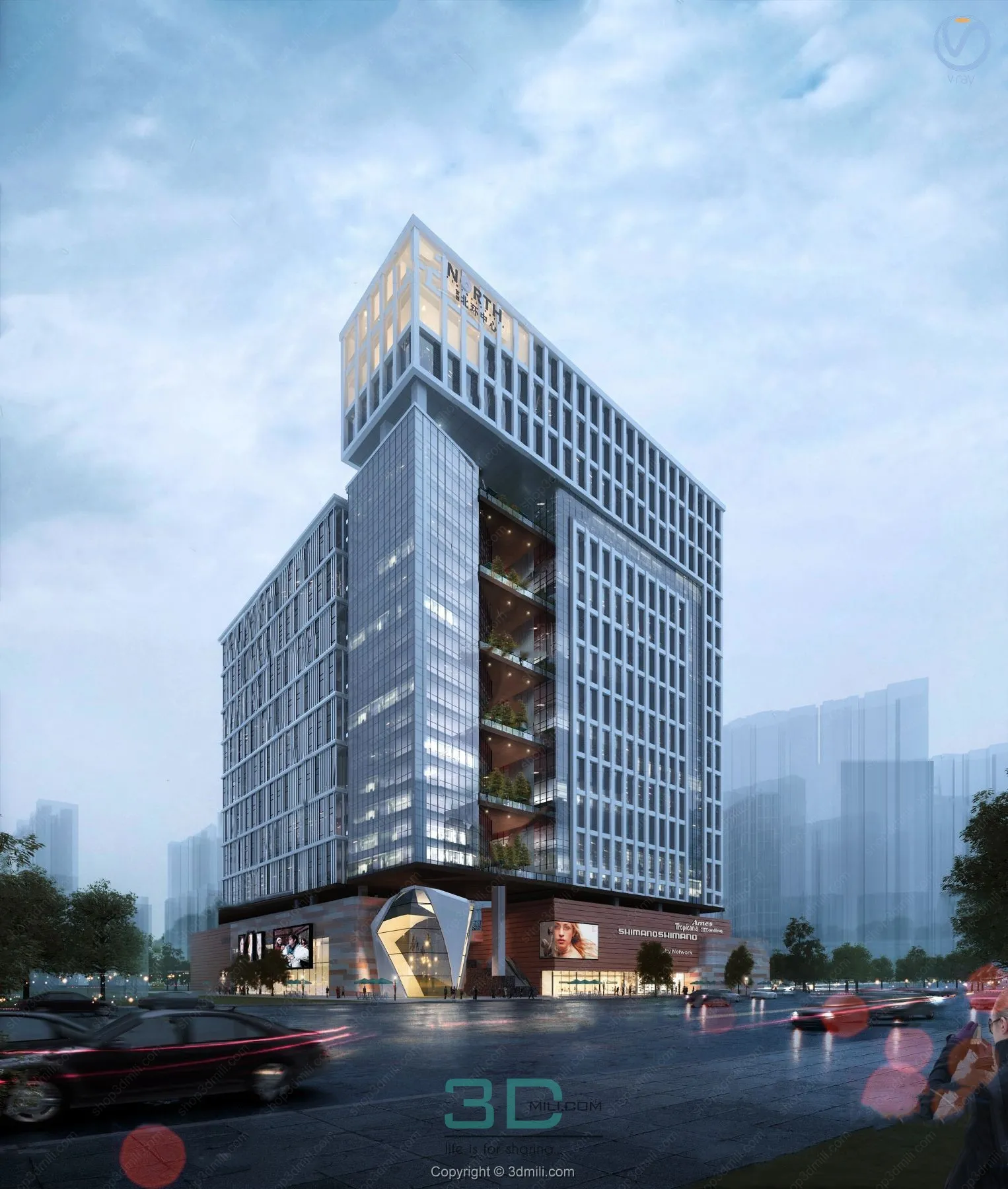 07.Modern commercial office building exterior 3d model - 11040