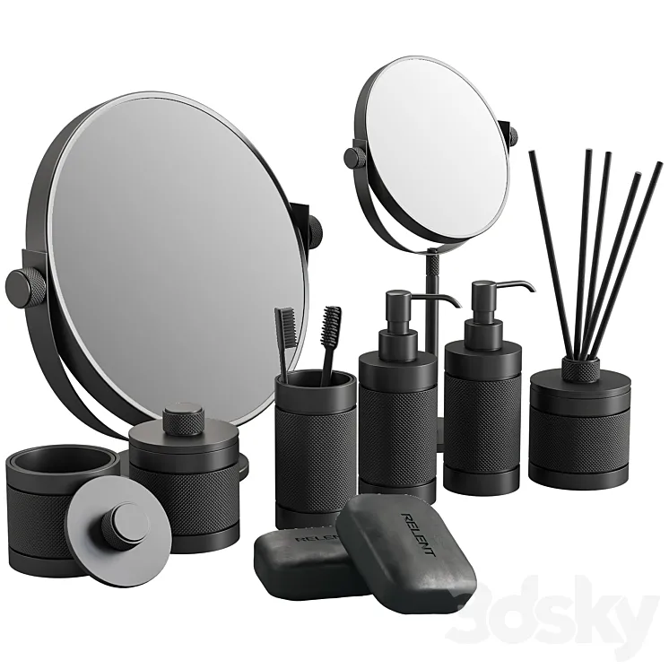 088 Bathroom Decor Set Accessories Charcoal Matte 00 3D Model Free