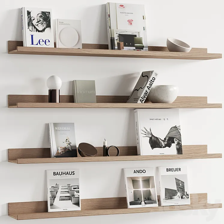 095 Decor on shelves 01 books and neutral 00 3D Model Free