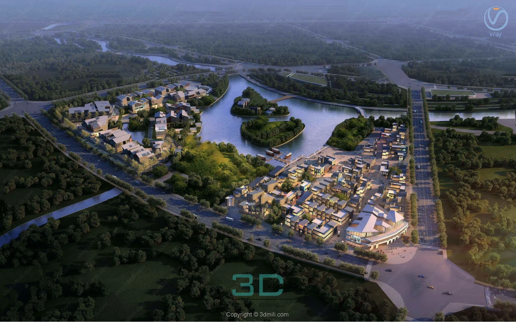 10.3D model of a bird's-eye view of a new Chinese commercial street - 11043