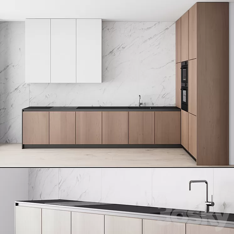 107 modern kitchen 04 minimal white wood marble 3D Model Free