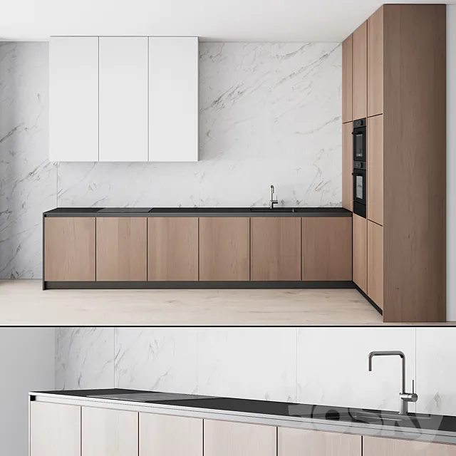 107 modern kitchen 04 minimal white wood marble 3DModel