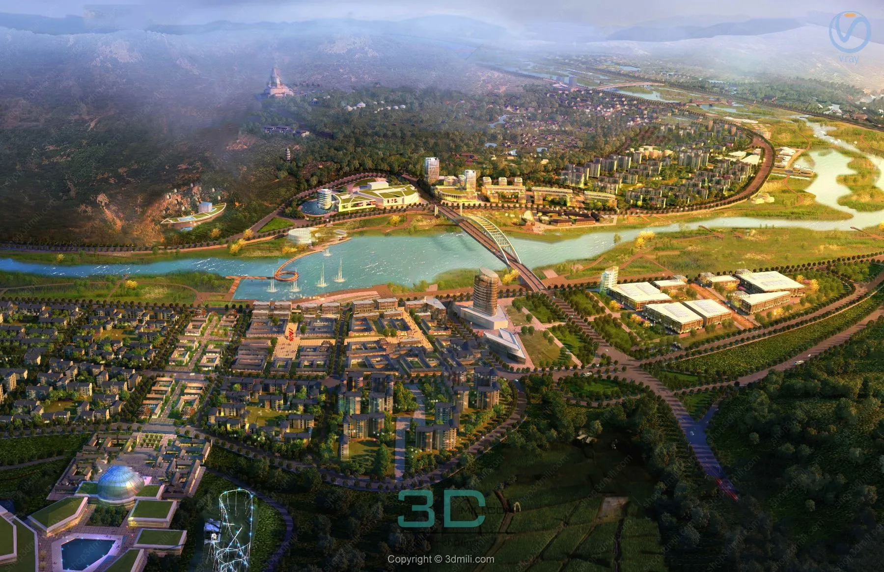 11.New Chinese style city bird's-eye view planning 3d model - 11044