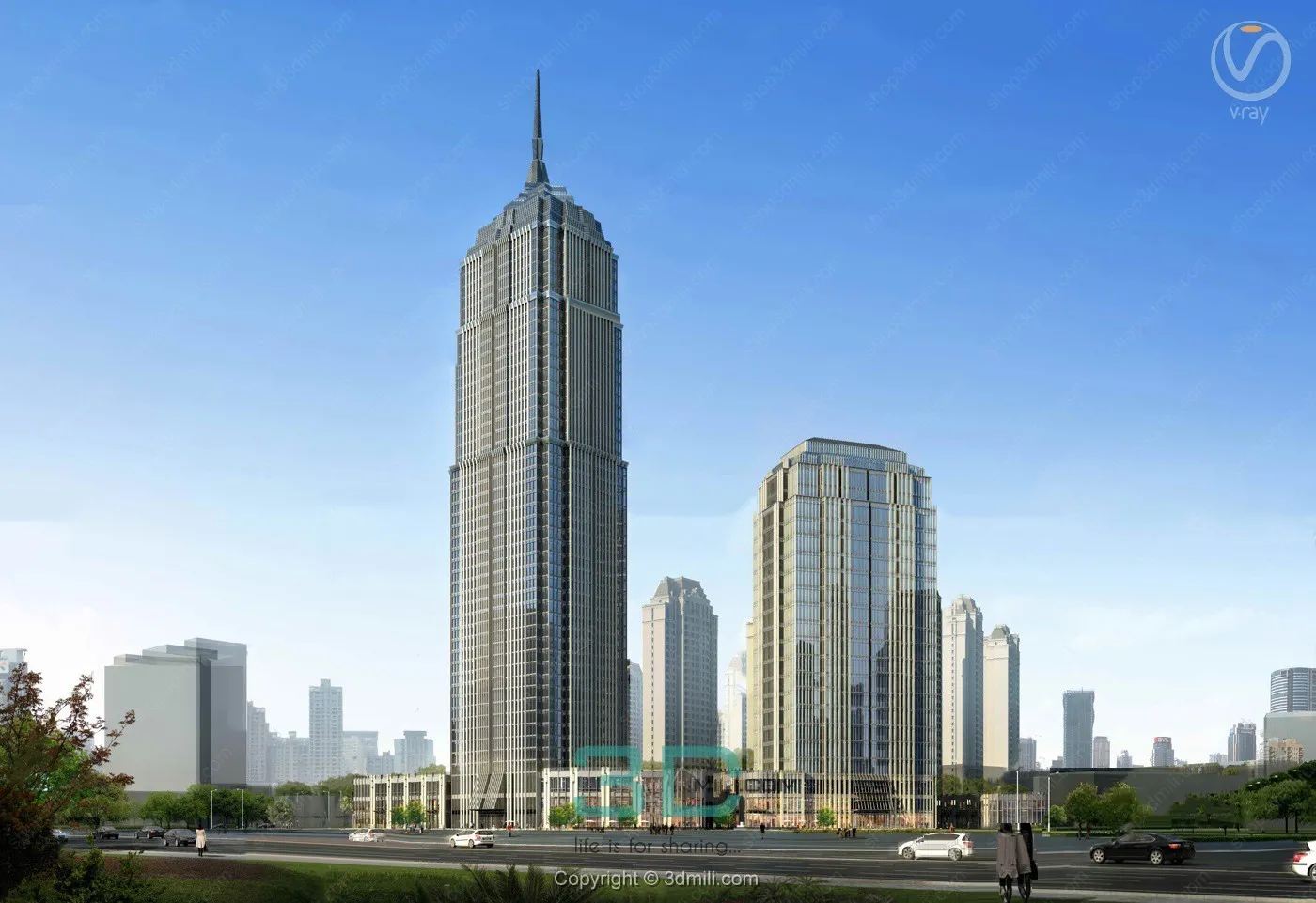 12.Modern high-rise office building exterior 3d model - 11045