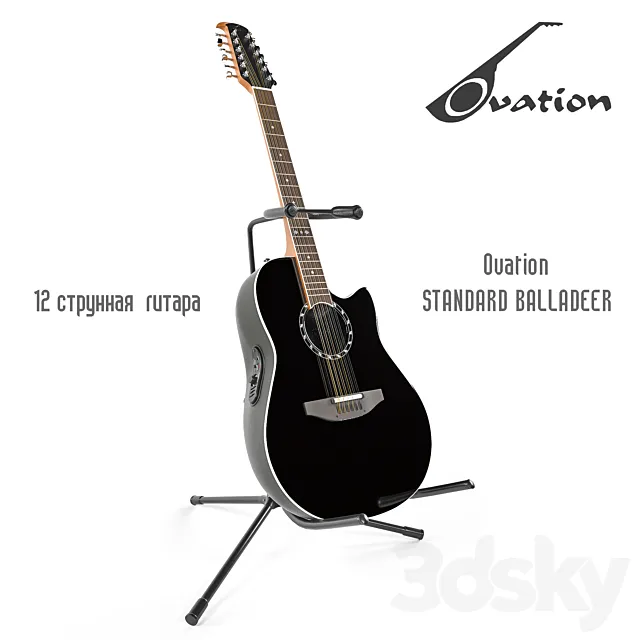 12 string guitar Ovation STANDARD BALLADEER + Guitar Stand FREEDOM 3DModel