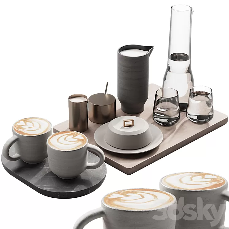 129 eat and drinks decor set 03 coffee and water kit 03 3D Model Free