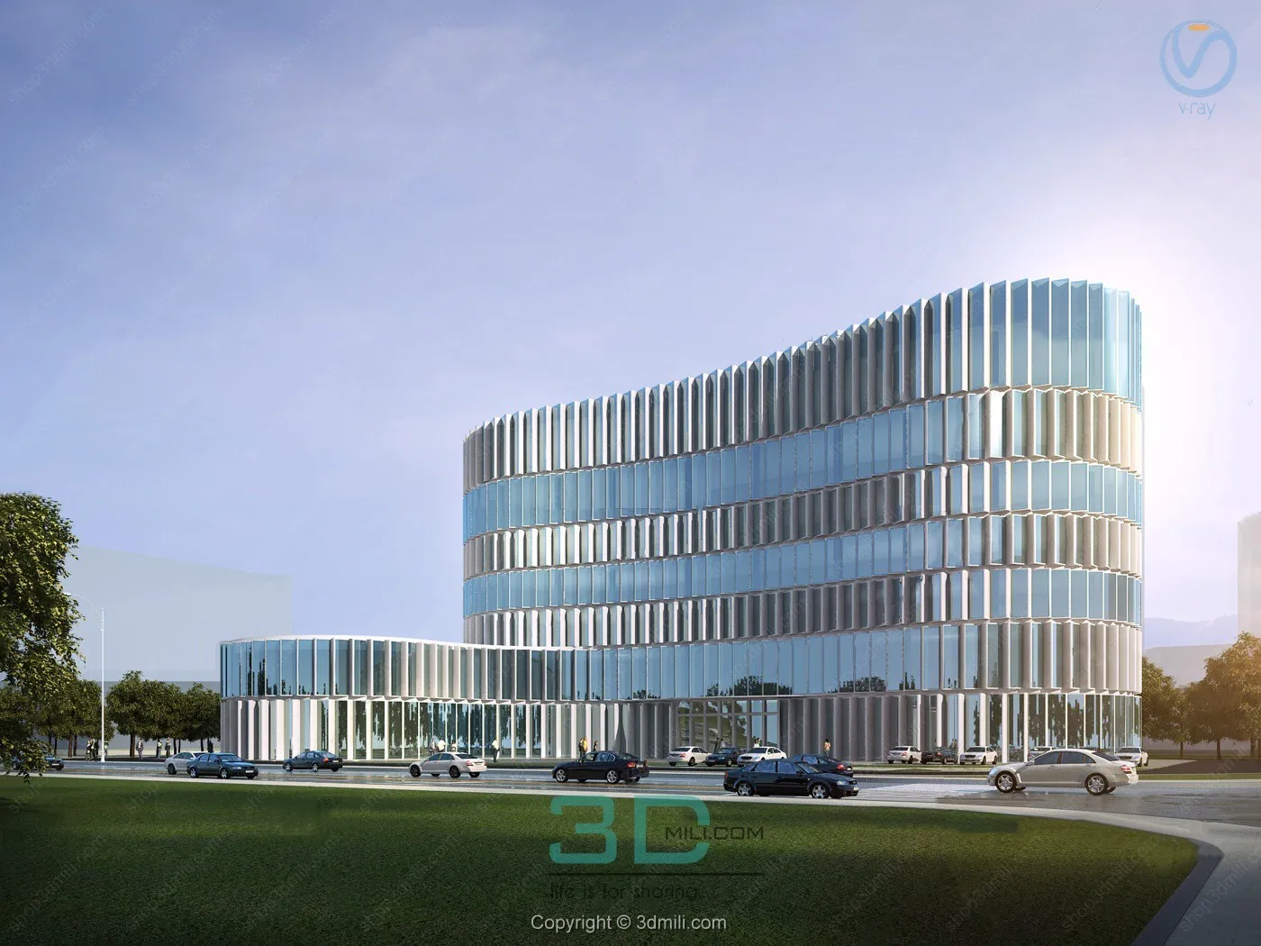 13.3d model of modern office building exterior - 11046
