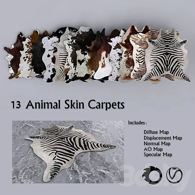 13 PBR Animal Skin Carpets 3DModel