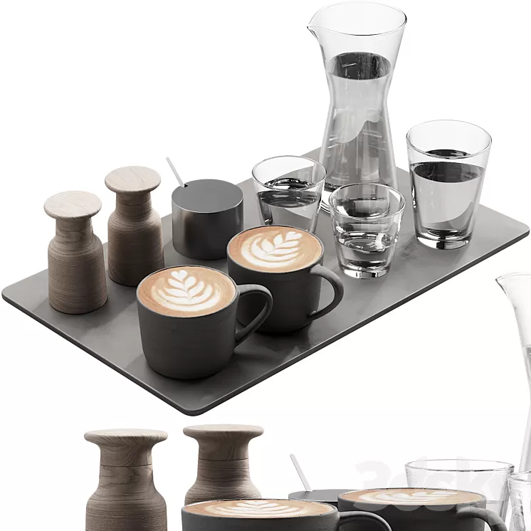 134 eat and drinks decor set 04 coffee and water 04 3D Model Free