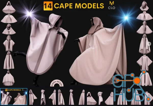 14 Cape Models (Male - Female) - Marvelous Designer - CLO3D PROJECTS+OBJ+FBX