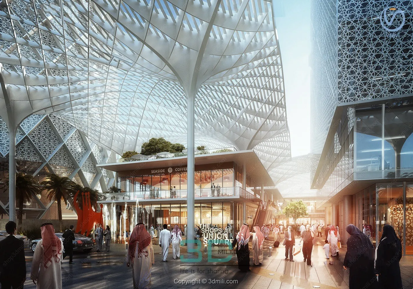 14.Modern commercial street 3d model - 11047