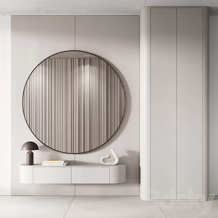 144 hallway zone 03 minimal modern with circle mirror 01 3D Model Free