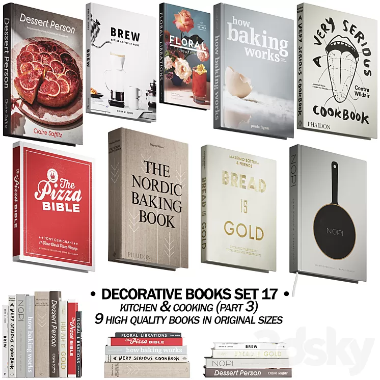 146 decorative books set 17 kitchen and cooking P03 3D Model Free