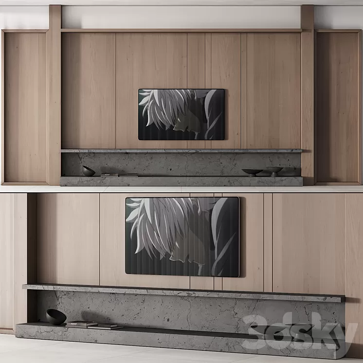 149 tv wall kit 01 modern japandi oak wood 01 3D Model Free