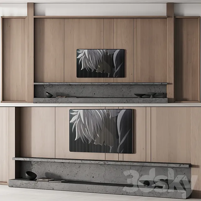 149 tv wall kit 01 modern japandi oak wood 01 3DModel