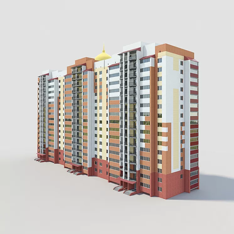 15-storey building with a dome 3D Model