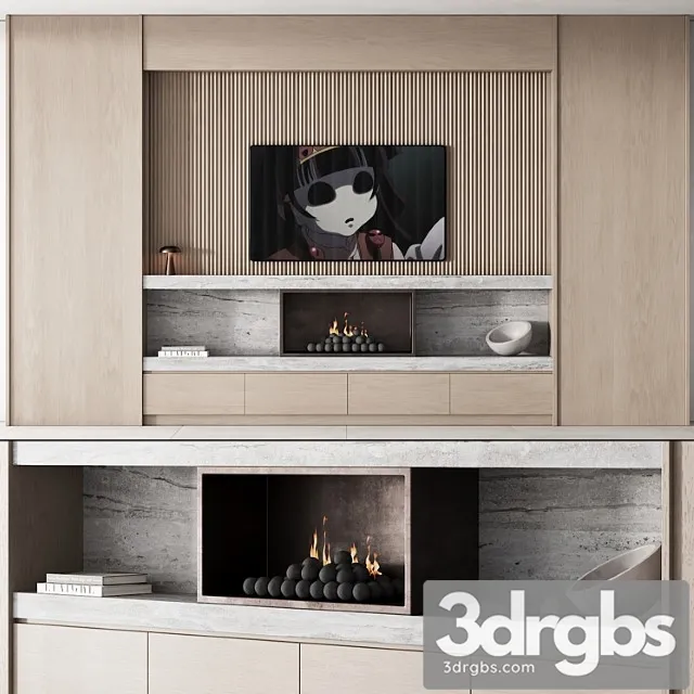 150 TV Wall Kit 02 Modern Japandi Oak Wood 02 3D Model Free
