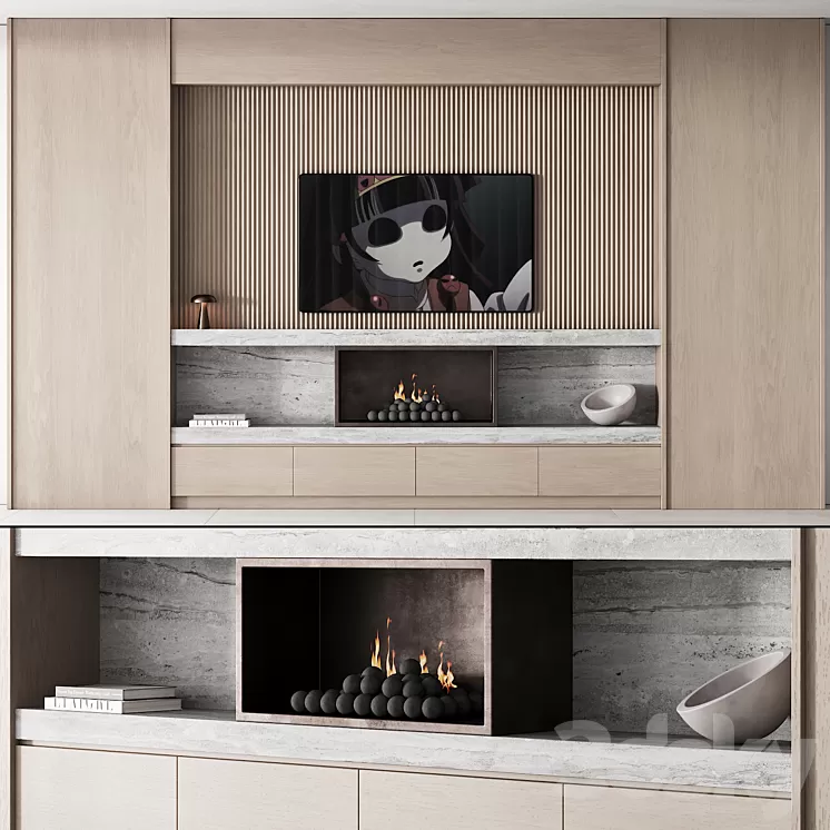 150 tv wall kit 02 modern japandi oak wood 02 3D Model Free