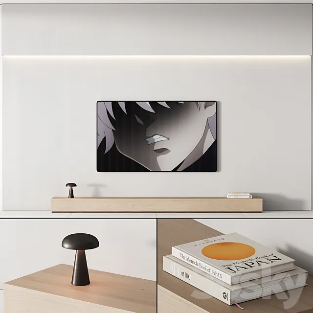 151 tv wall kit 03 super minimal warm gray and wood 01 3D Model