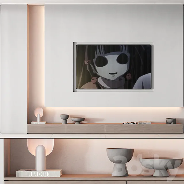 156 tv wall kit 05 minimal wood warm gray 00 3DModel