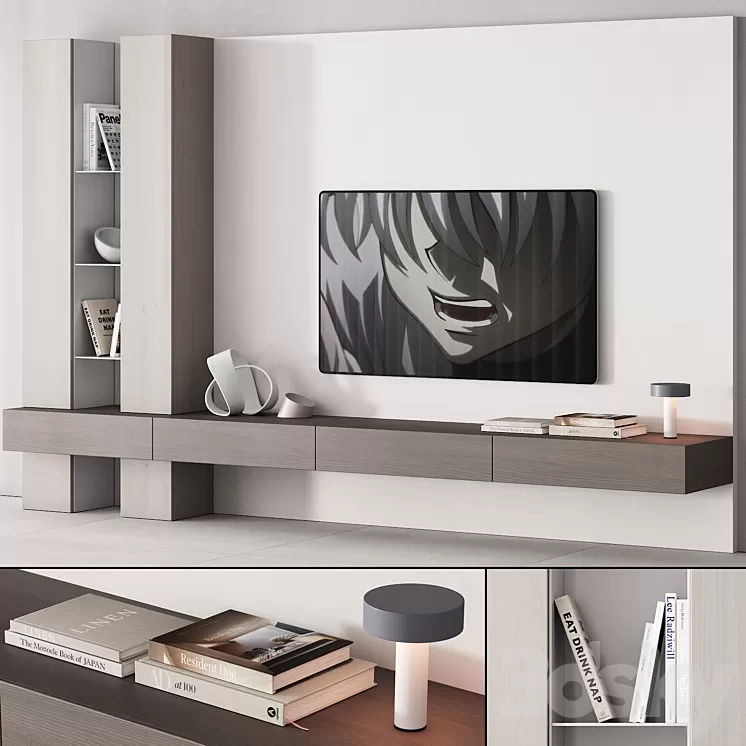 157 tv wall kit 06 neutral japandi wood 00 3D Model Free