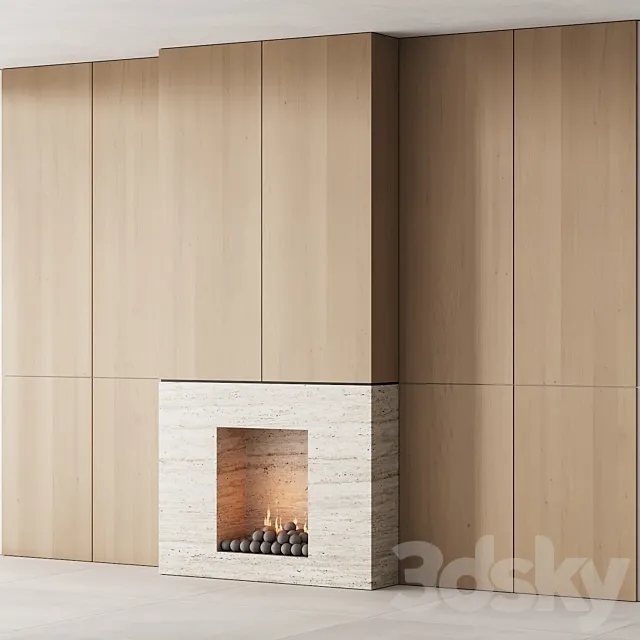 159 fireplace decorative wall kit 05 minimal wood travertine 00 3DModel