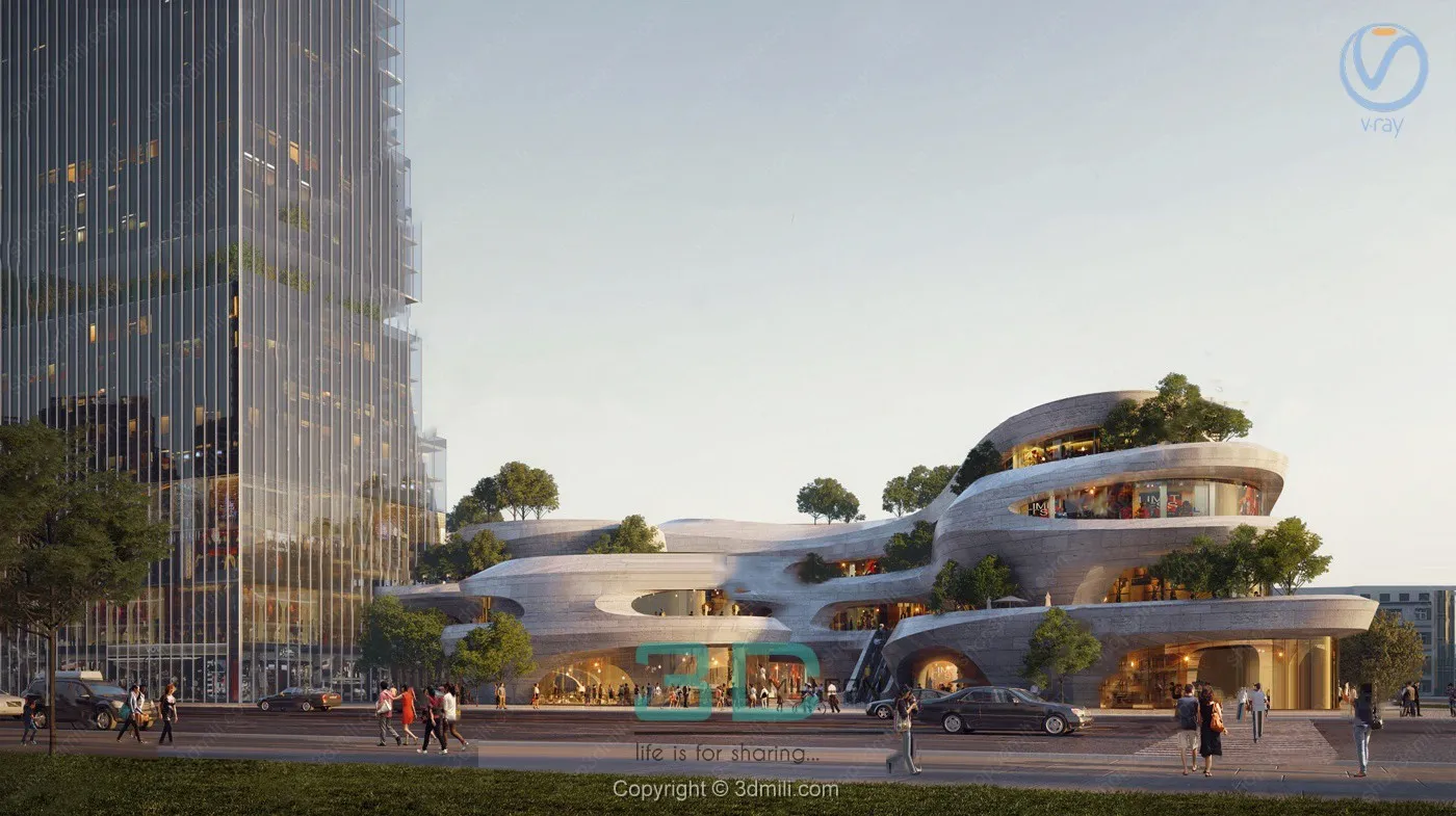 16.Modern business center building exterior 3d model - 11049