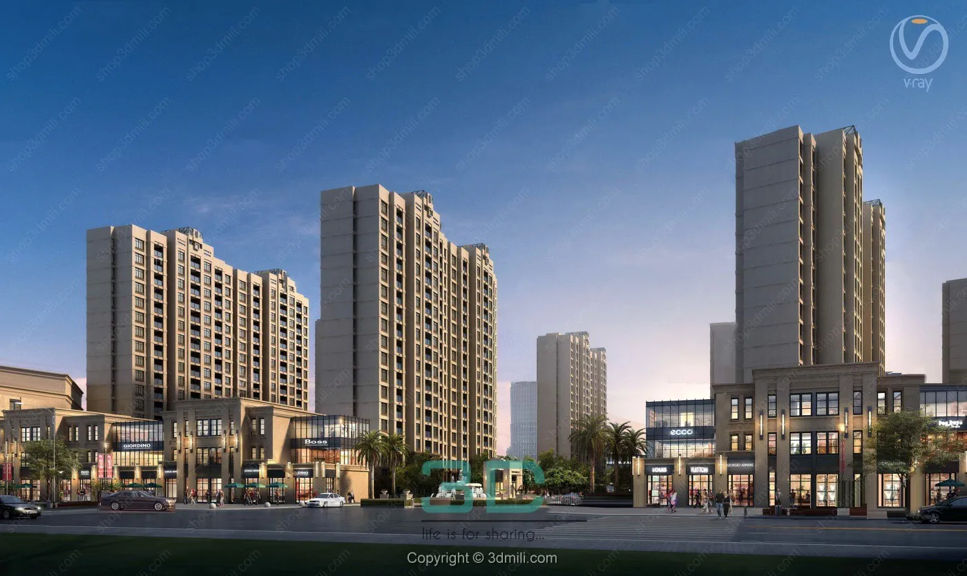 17.Modern residential commercial street appearance 3d model - 11050