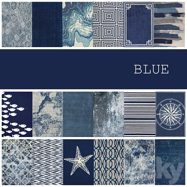 18 carpets in color BLUE 3DModel