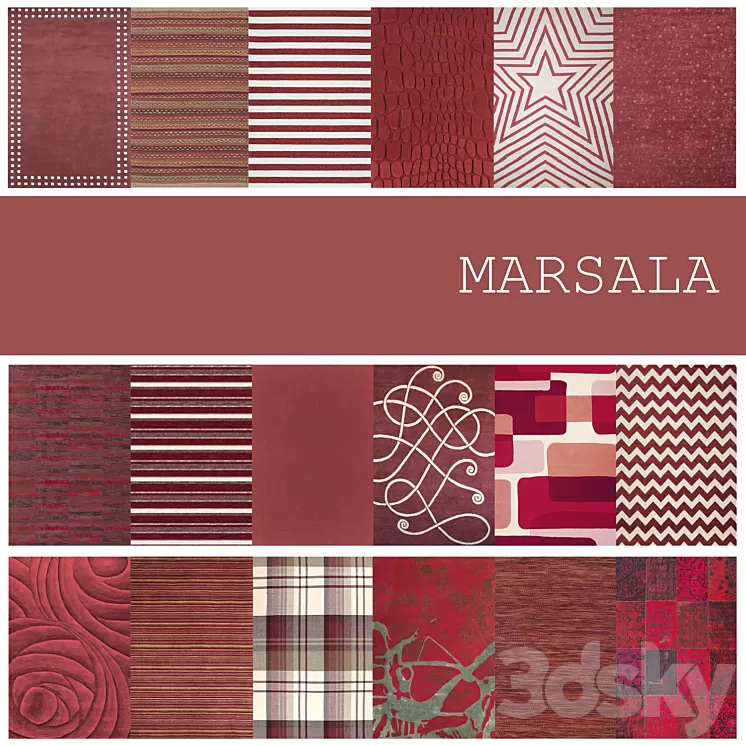 18 carpets in color MARSALA 3D Model