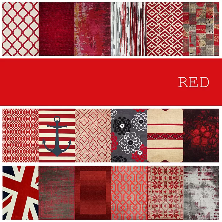 18 carpets in the color RED 3D Model