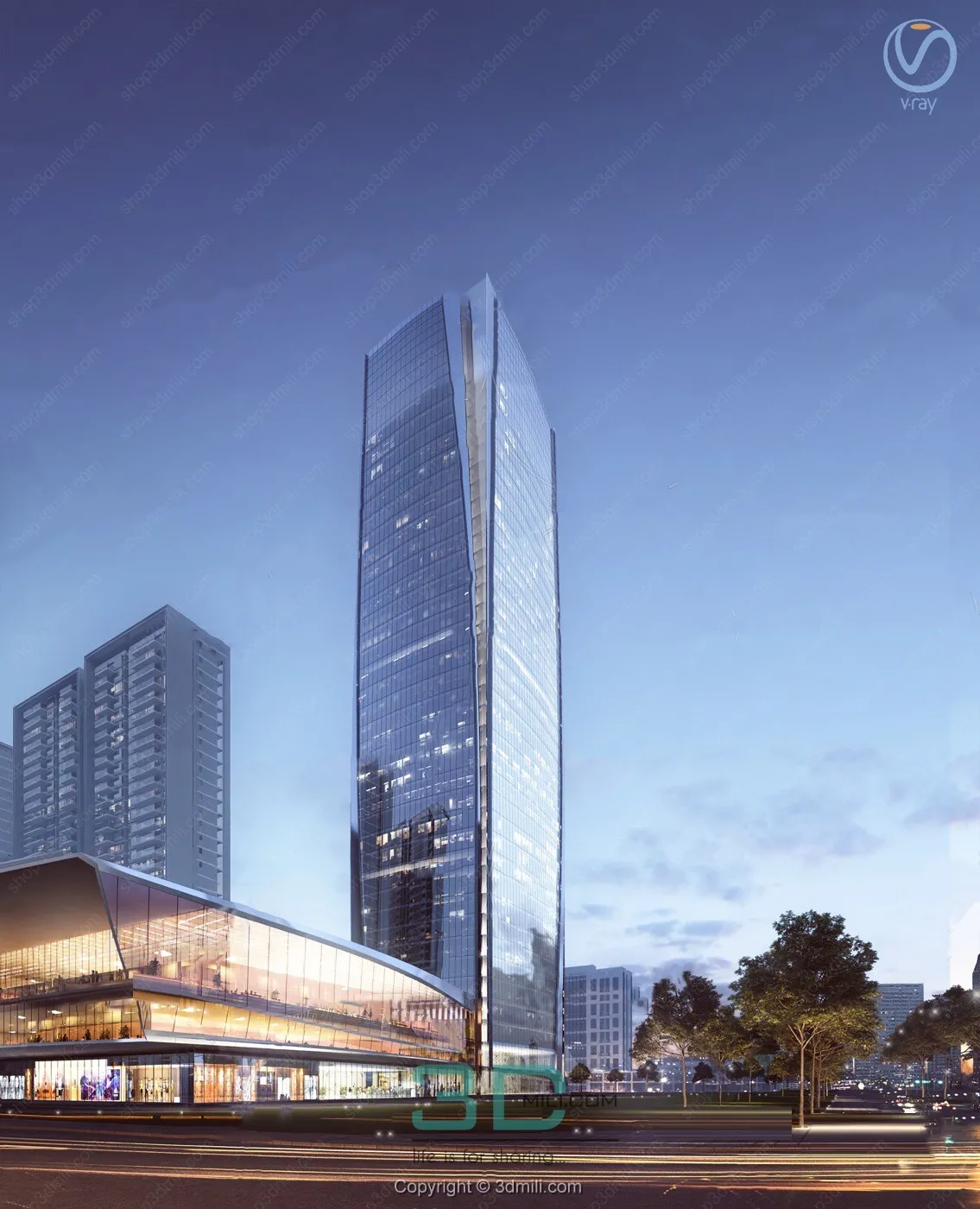 18.Modern commercial office building exterior 3d model - 11051