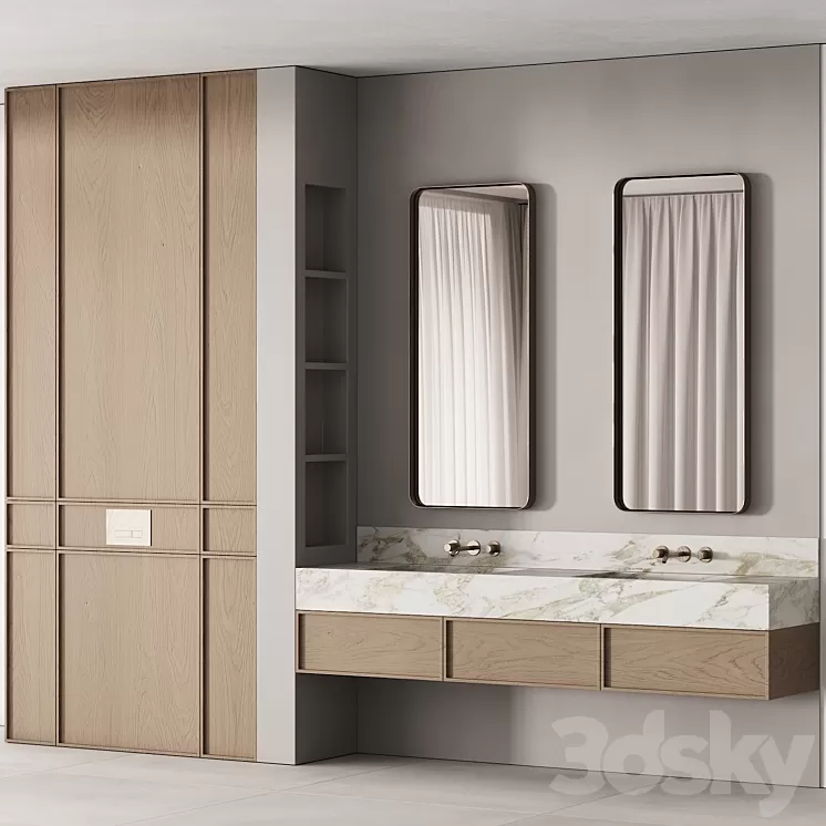 188 bathroom furniture 04 minimal wood and marble 00 3D Model Free