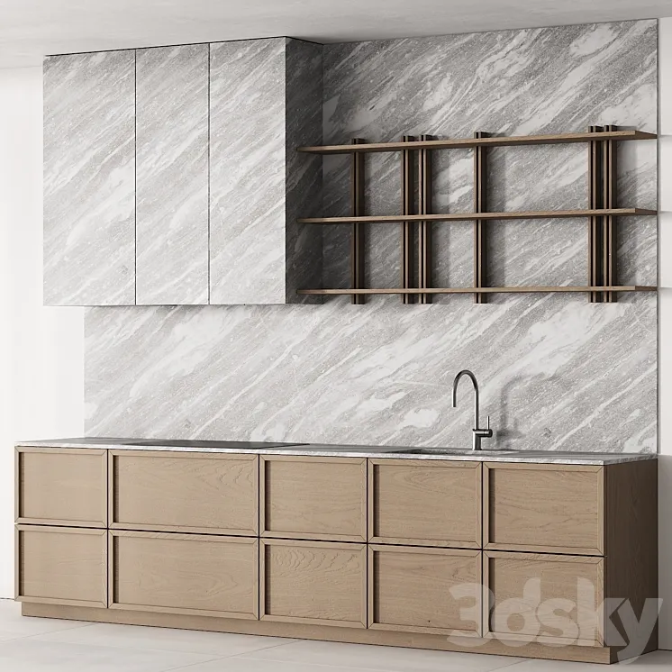 189 modern kitchen 09 snow marble and wood 00 3D Model Free