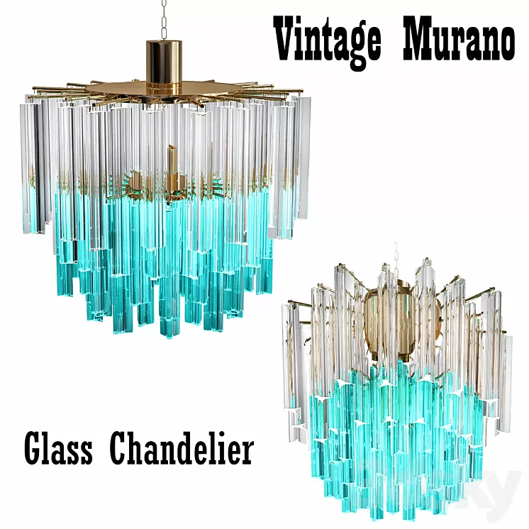 1960s Vintage Murano Glass Chandelier turquoise glass 3D Model