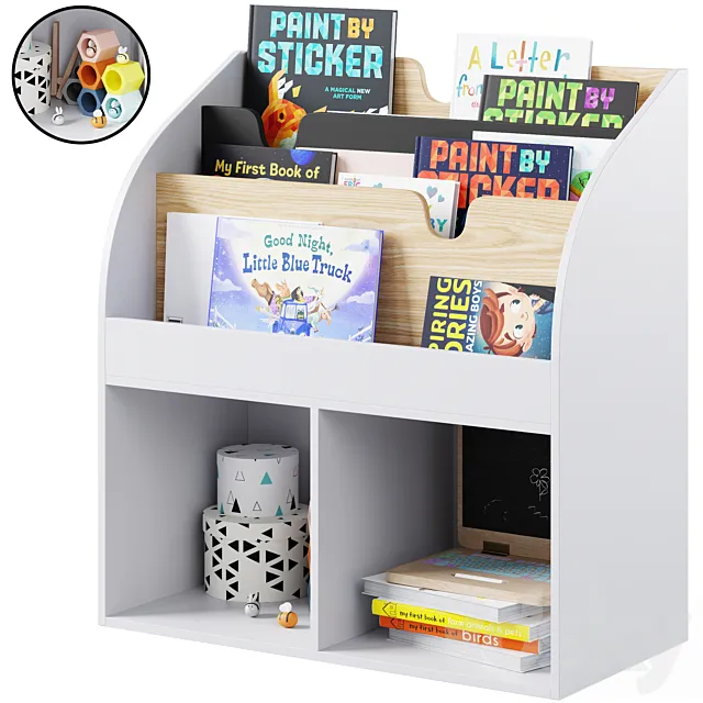 2-Pocket Storage Cabinet + Bookshelf-School Library by Minime 3D Model