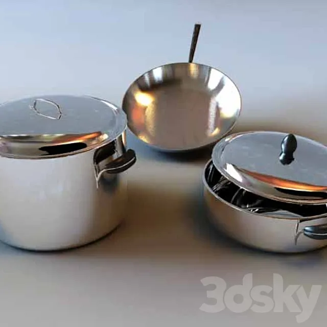 2 saucepans and frying pan from firm Lagostina 3DModel